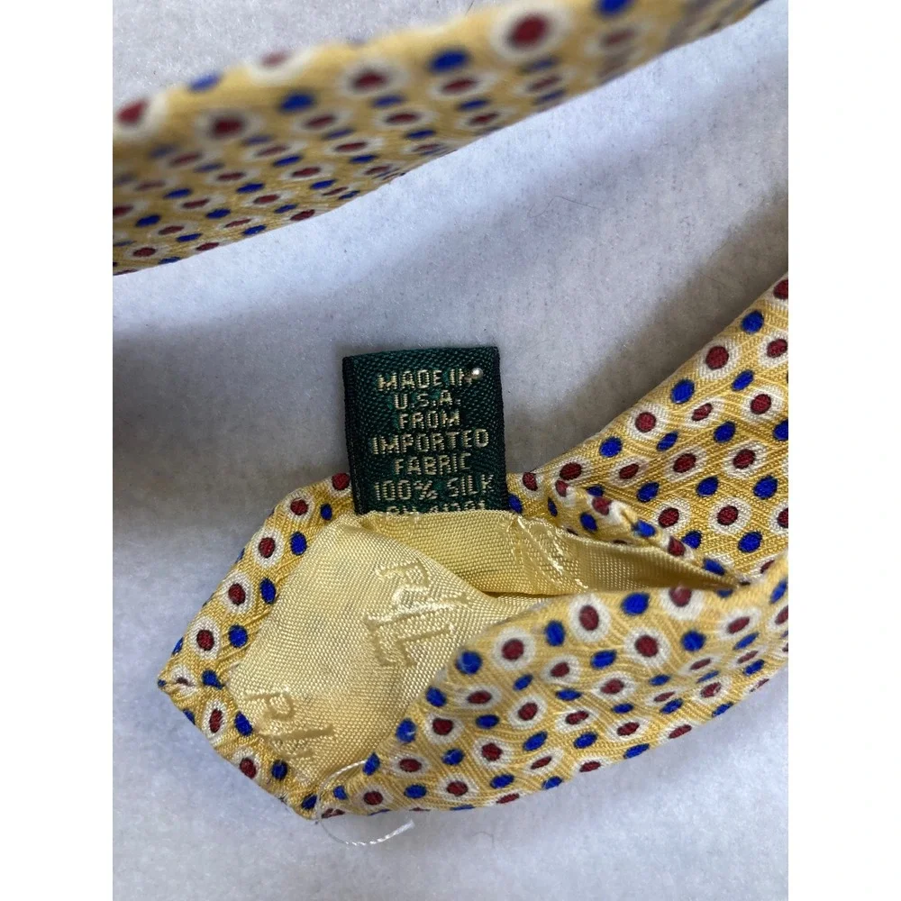 Preppy Lauren Ralph Lauren Mens‎ OS Gold Blue Geometric Dot 100% Silk Necktie